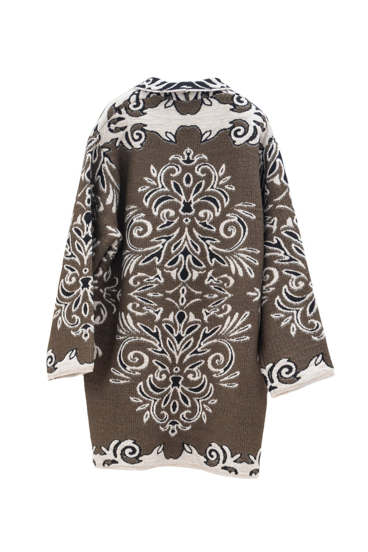 MOTEL Cappotto verde in misto alpaca e lana con Motivo Barocco bianco - Mancinelli 1954