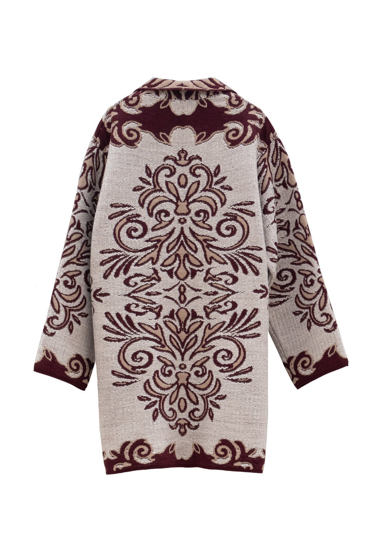 MOTEL Cappotto borgogna in misto alpaca e lana con Motivo Barocco - Mancinelli 1954