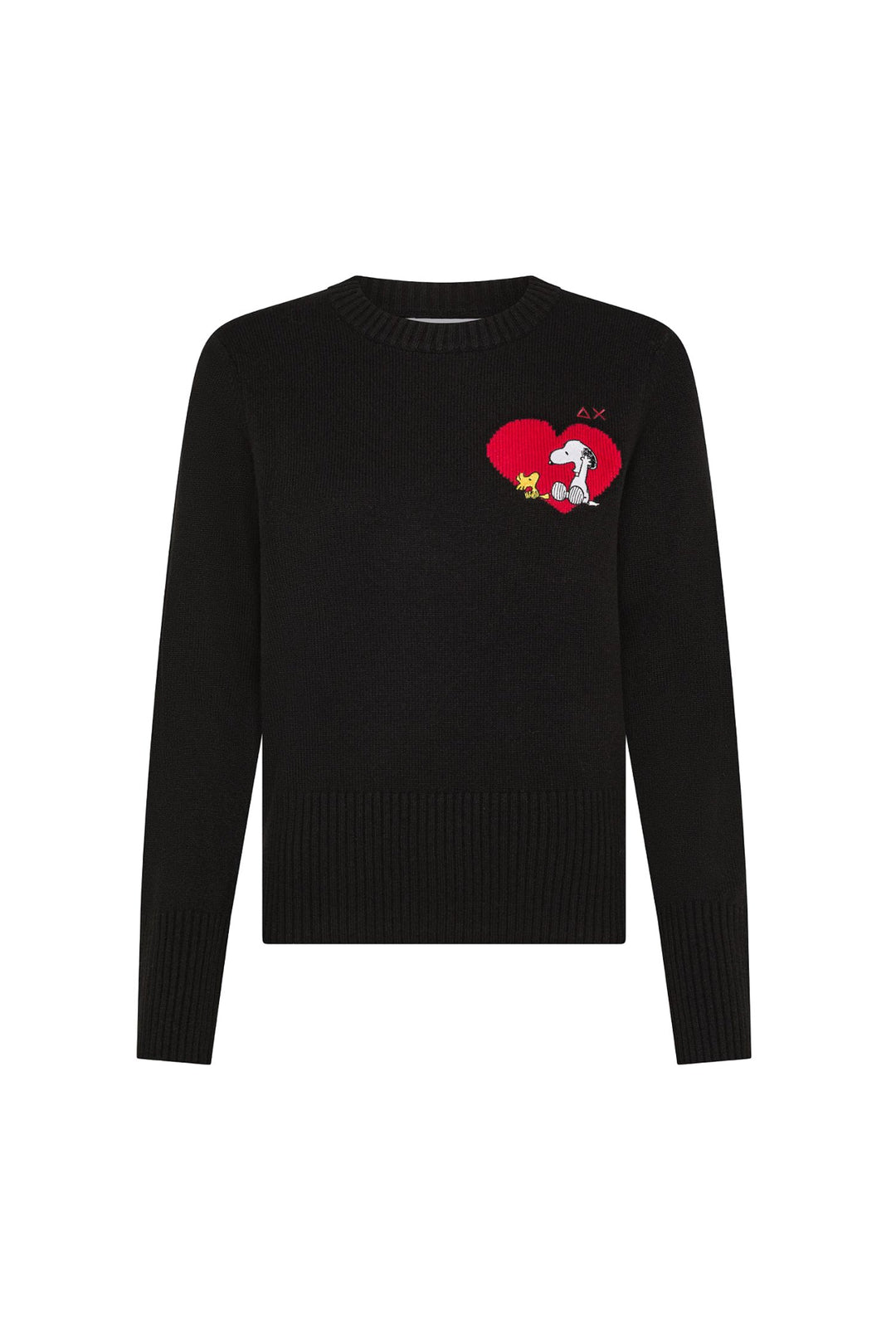 SUN 68 Maglia Peanuts nera in lana e cashmere con cuore - Mancinelli 1954