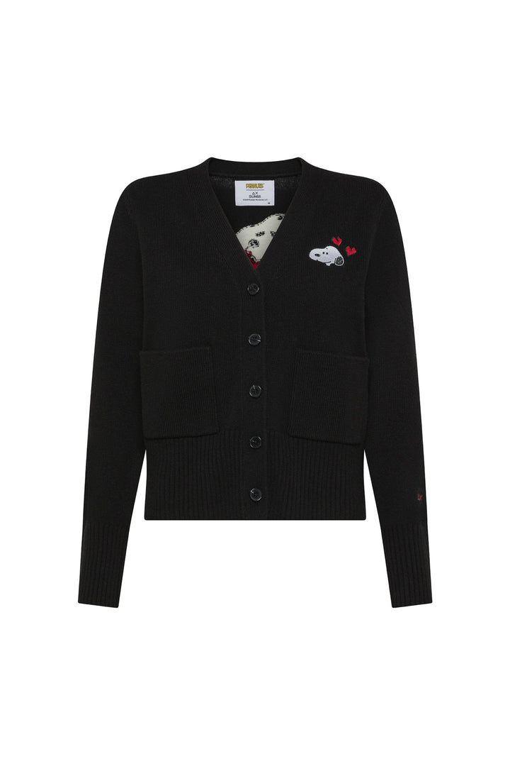 SUN 68 Cardigan Peanuts nero in lana e cashmere con tasche - Mancinelli 1954