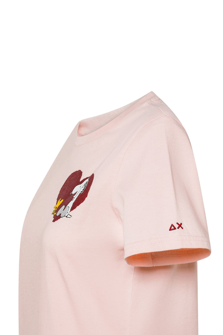 SUN 68 T-shirt girocollo Peanuts rosa in jersey di cotone - Mancinelli 1954