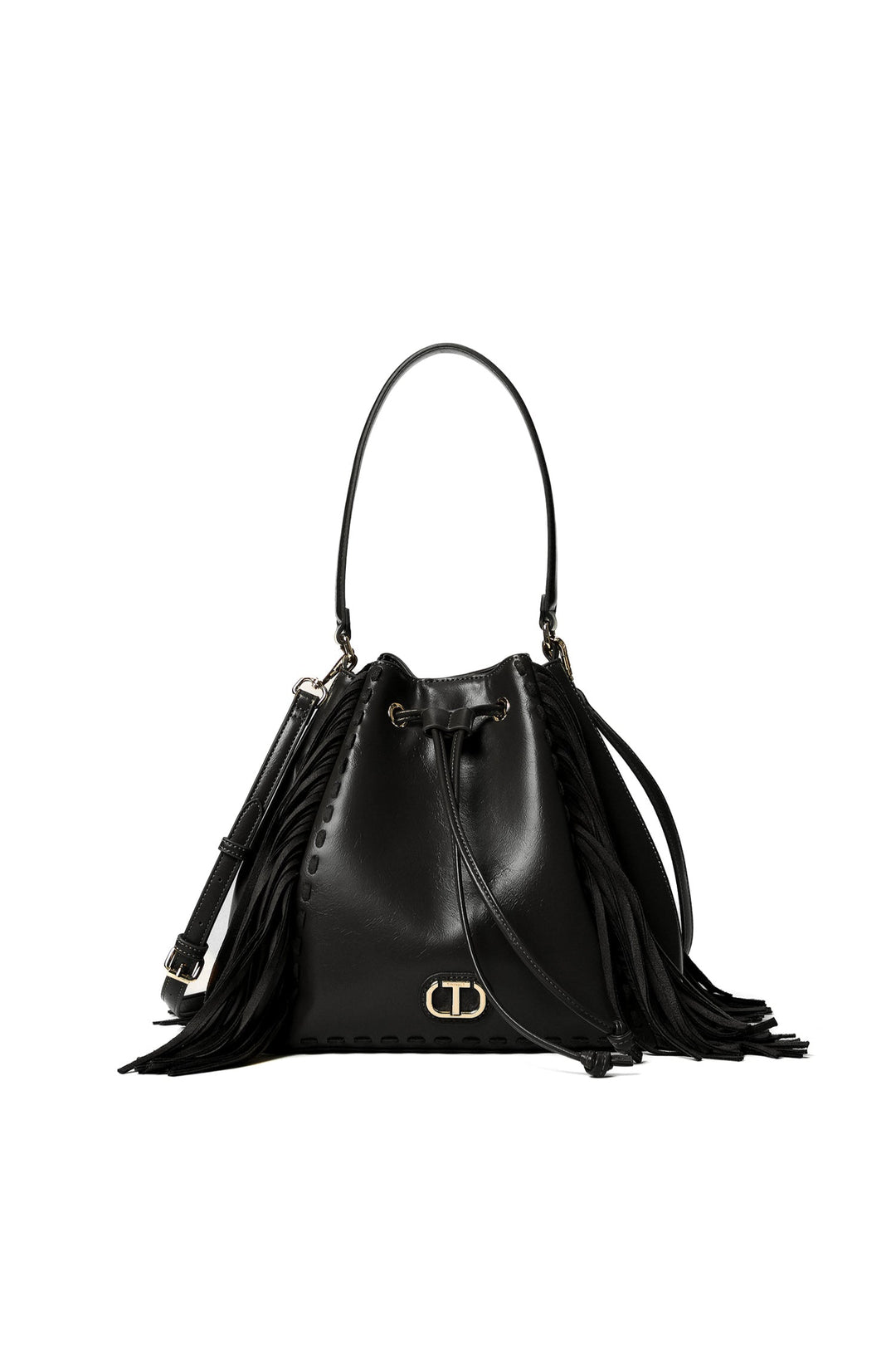 TWINSET Borsa a secchiello 'Melrose' nera con frange - Mancinelli 1954