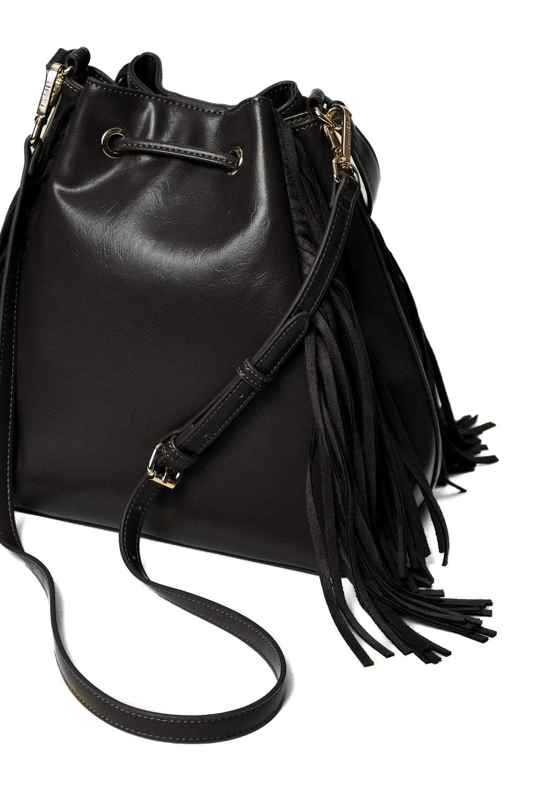 TWINSET Borsa a secchiello 'Melrose' nera con frange - Mancinelli 1954