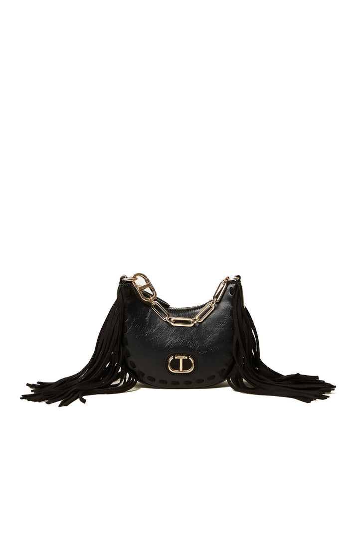 TWINSET Borsa hobo mini 'Melrose' nera con frange - Mancinelli 1954