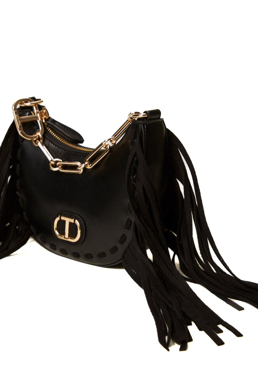 TWINSET Borsa hobo mini 'Melrose' nera con frange - Mancinelli 1954