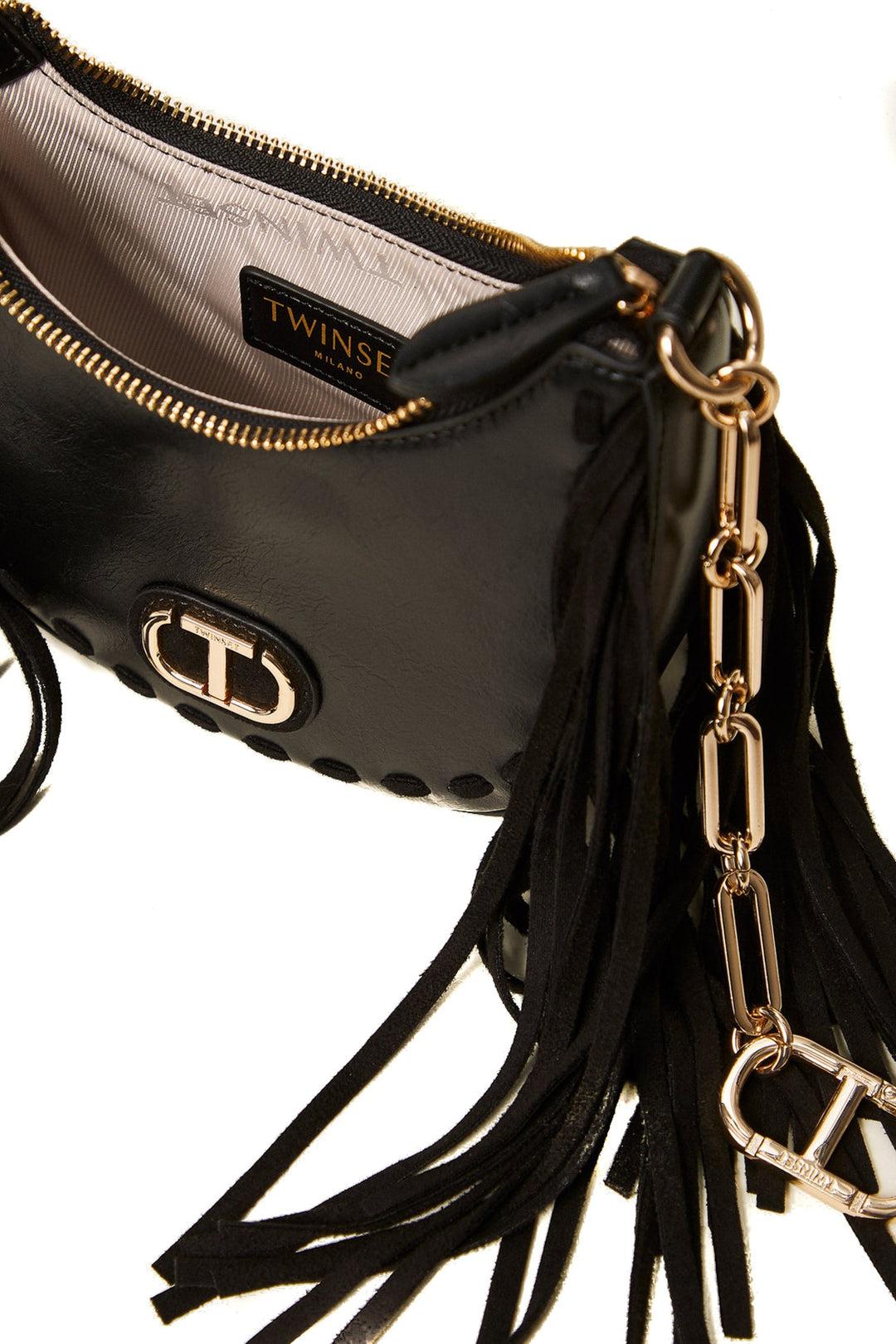 TWINSET Borsa hobo mini 'Melrose' nera con frange - Mancinelli 1954