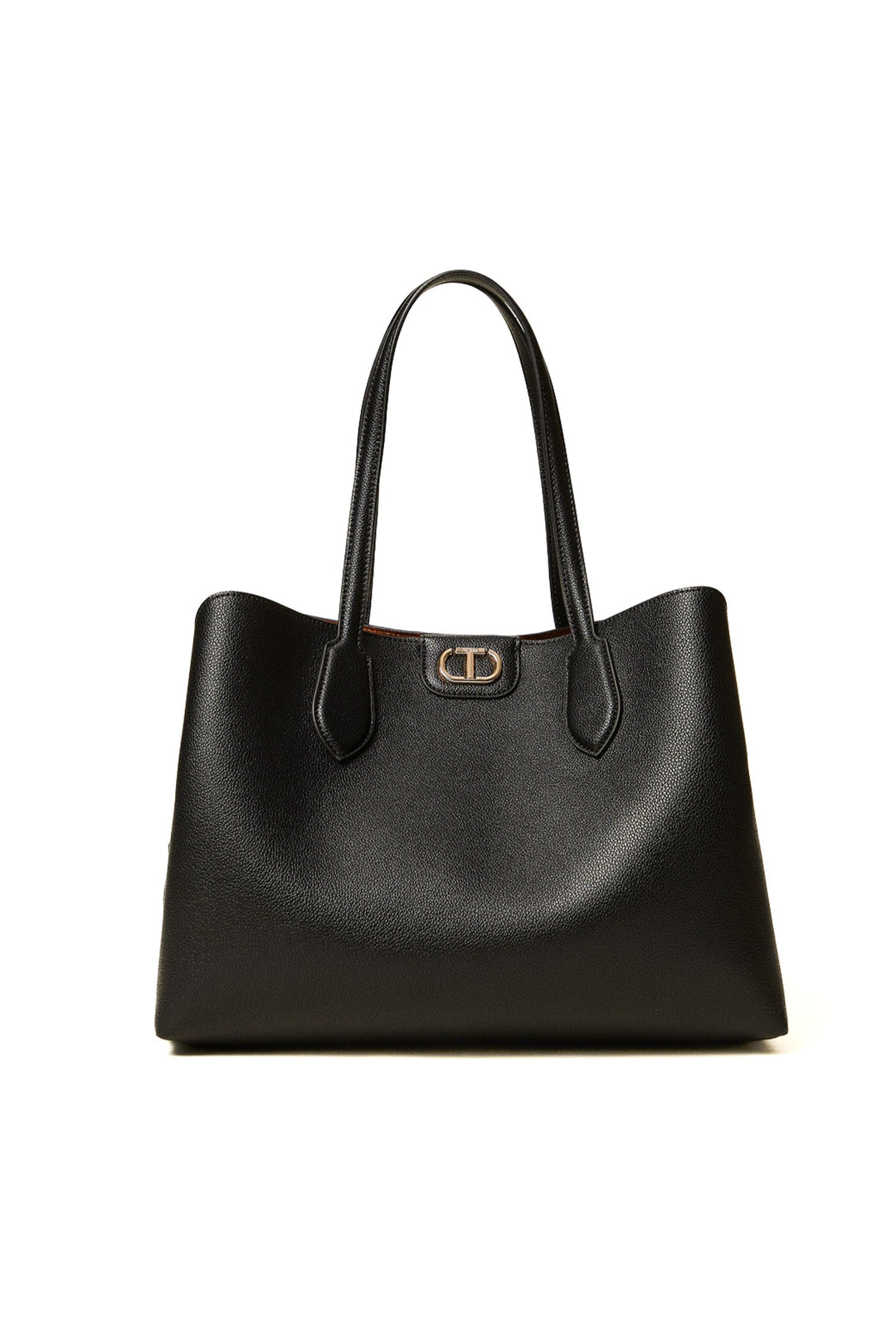 TWINSET Borsa shopper bicolore nera e marrone con Oval T - Mancinelli 1954