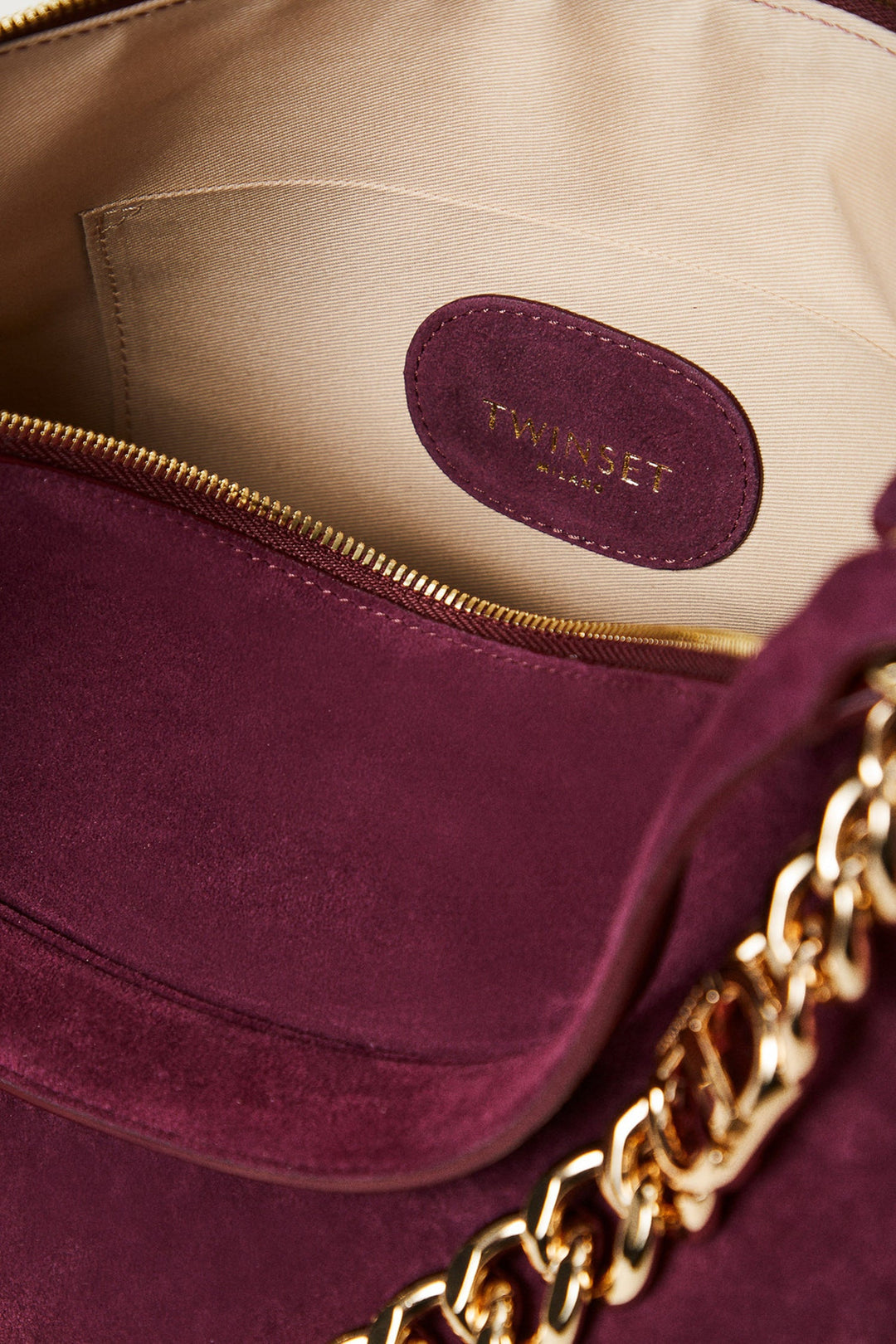 TWINSET Borsa 'Liliane' media color vino in suede - Mancinelli 1954