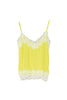 Top in raso lime con dettagli in pizzo bianco