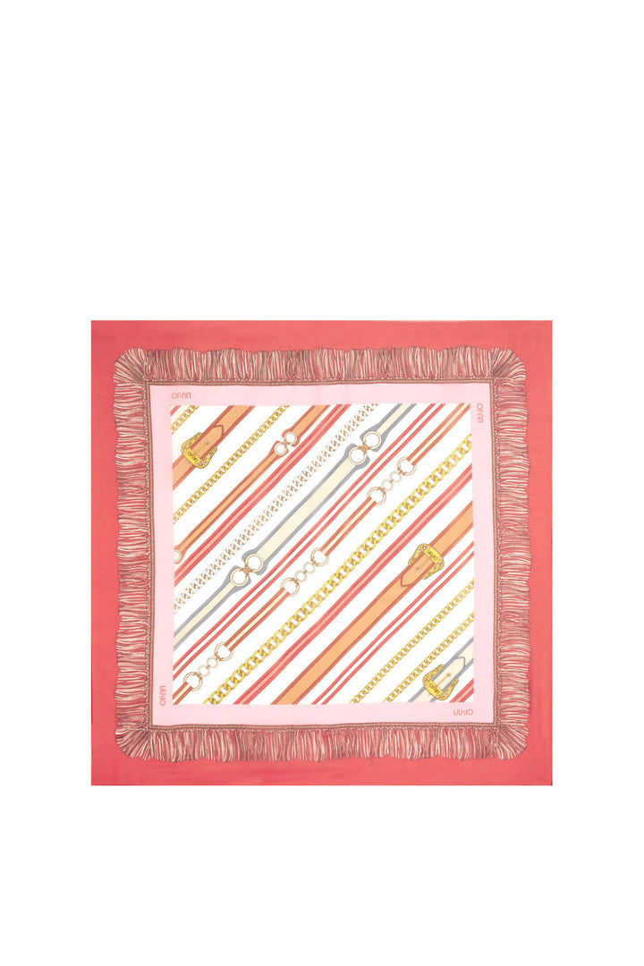 Foulard arancione ecosostenibile in chiffon con stampa cinte e catenine