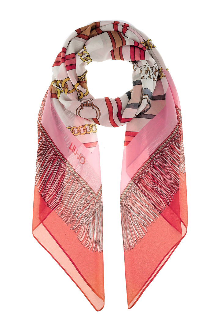 Foulard arancione ecosostenibile in chiffon con stampa cinte e catenine
