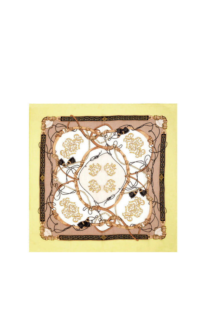 Foulard giallo chiaro ecosostenibile con stampa cinte e collane