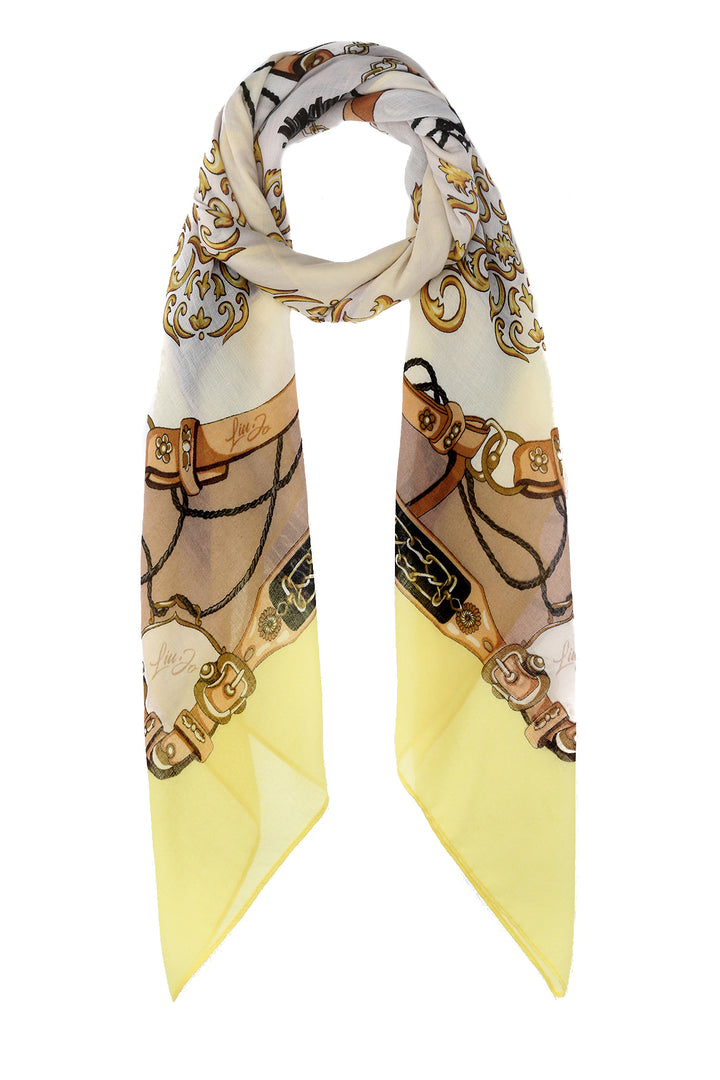 Foulard giallo chiaro ecosostenibile con stampa cinte e collane
