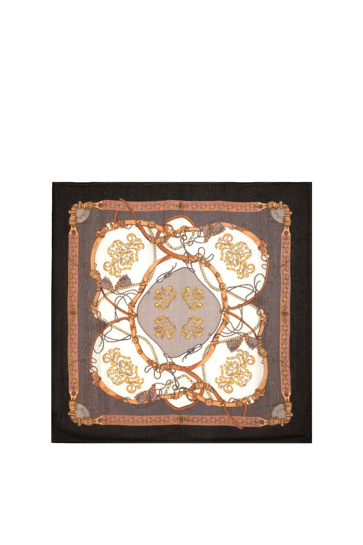 Foulard nero ecosostenibile con stampa cinte e collane