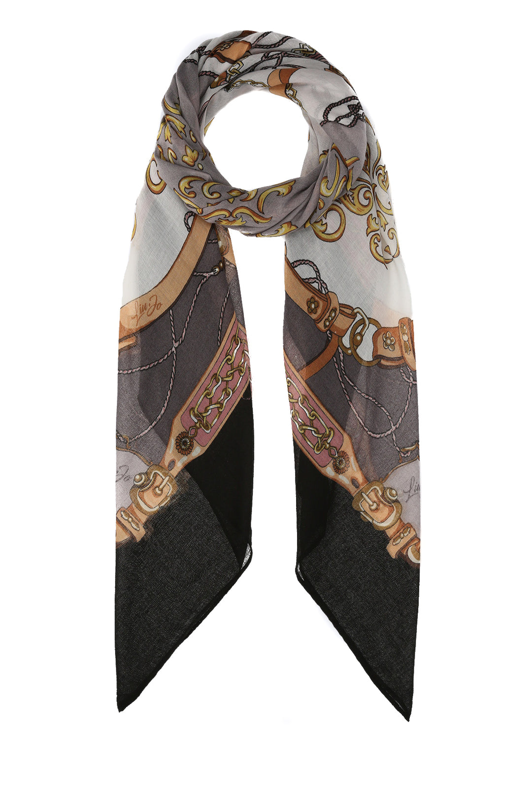 Foulard nero ecosostenibile con stampa cinte e collane