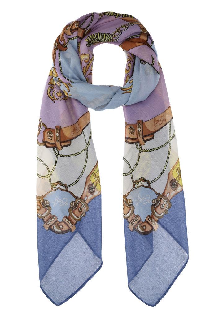 Foulard blu ecosostenibile con stampa cinte e collane