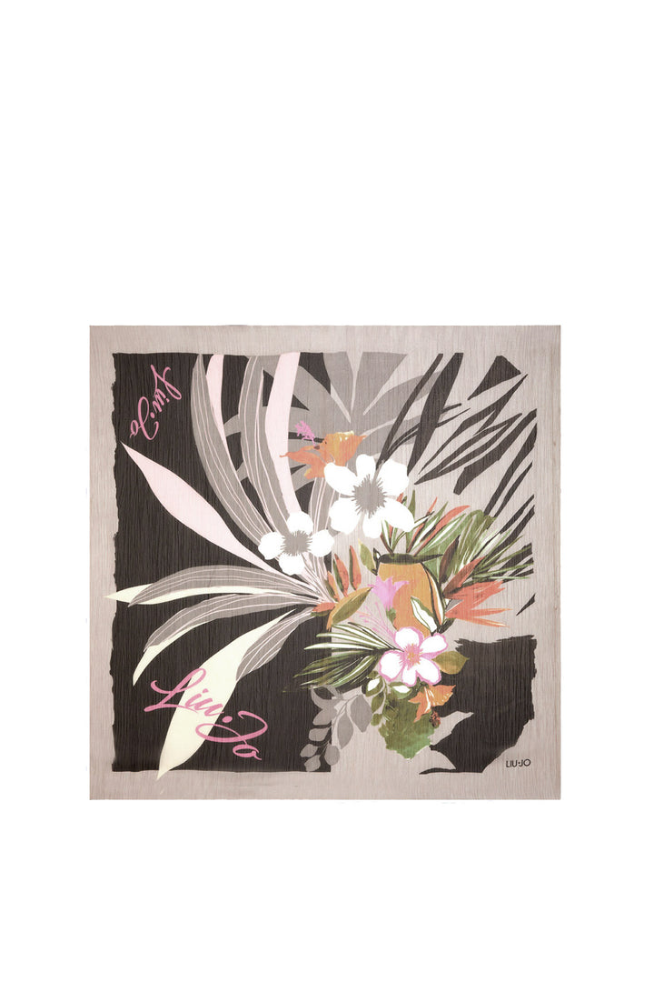 Foulard nero con stampa a fiori