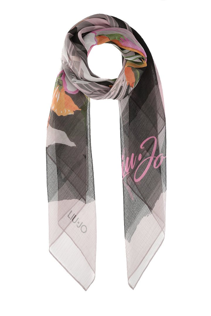 Foulard nero con stampa a fiori