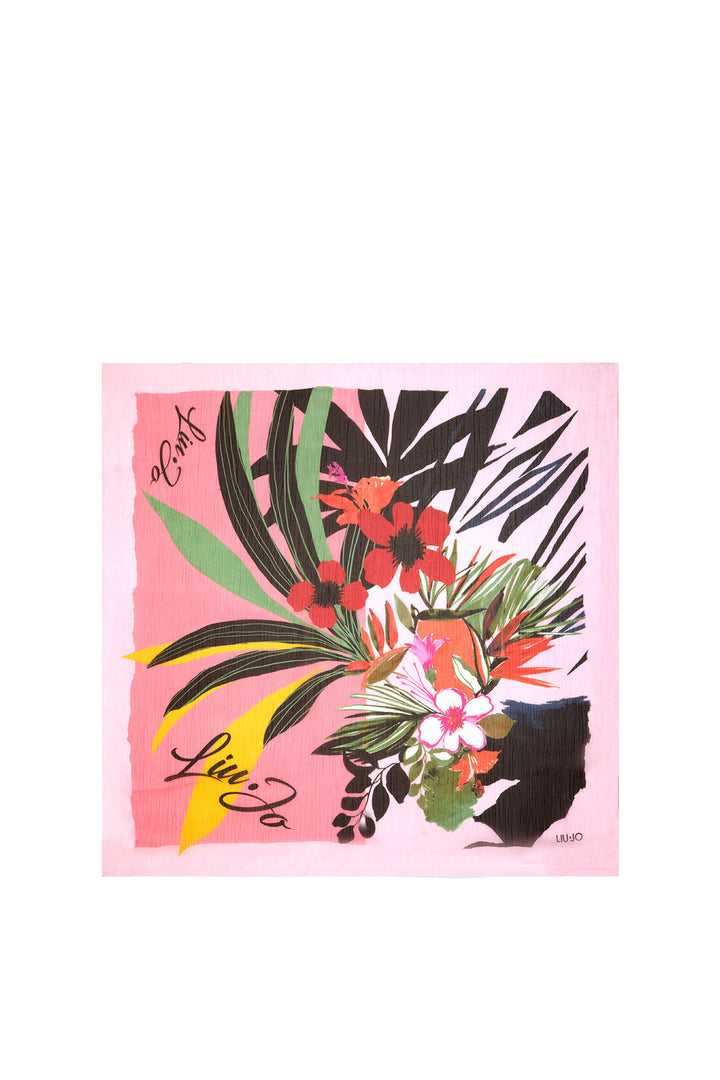 Foulard rosa polvere con stampa a fiori