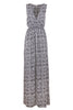 Long black and white sleeveless dress in viscose with floral pattern