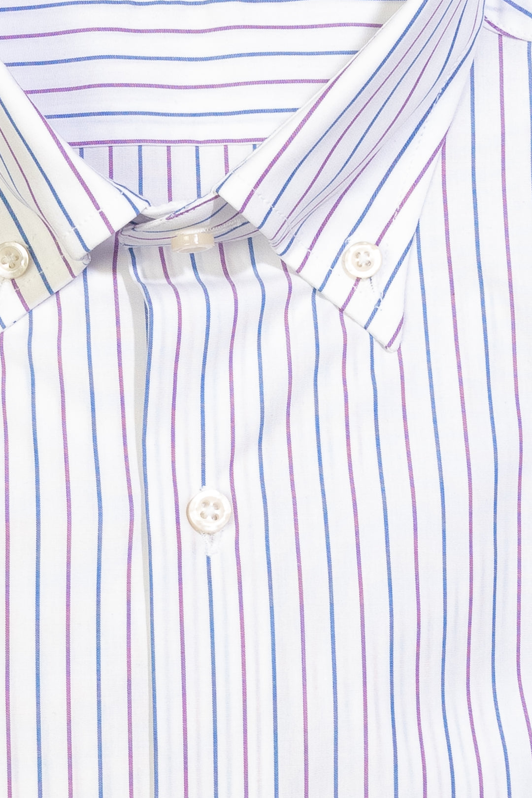 White button down shirt in cotton with blue and purple stripes