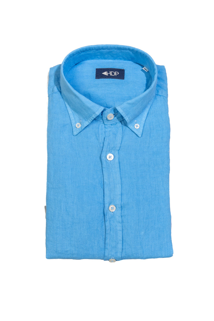 Light blue button down shirt in linen