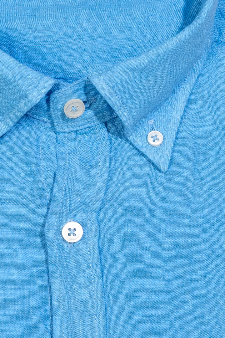 Light blue button down shirt in linen