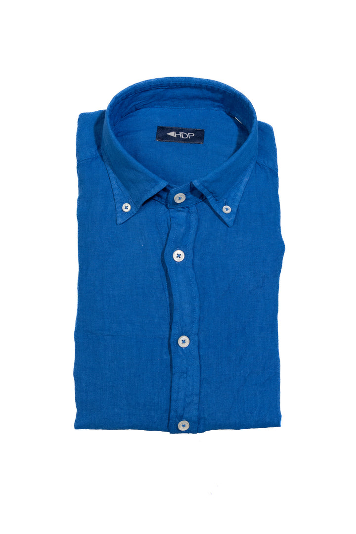 Blue button down shirt in linen