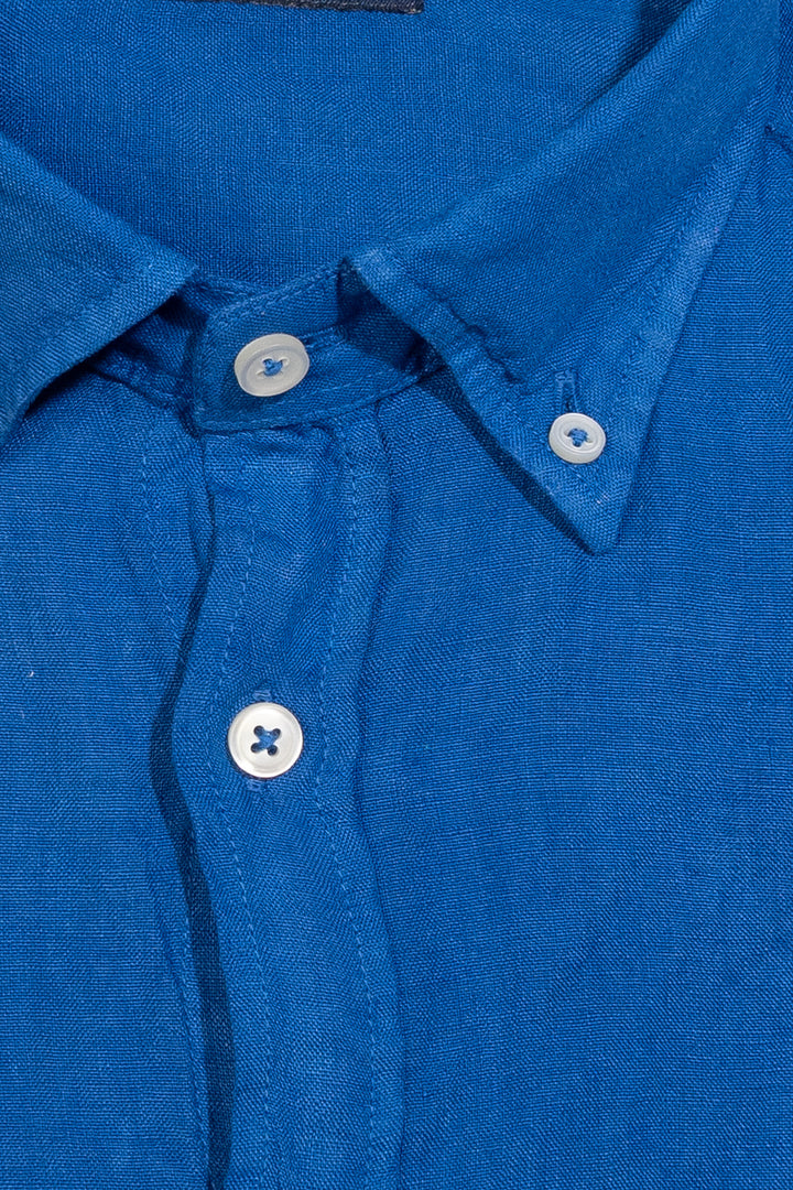 Blue button down shirt in linen
