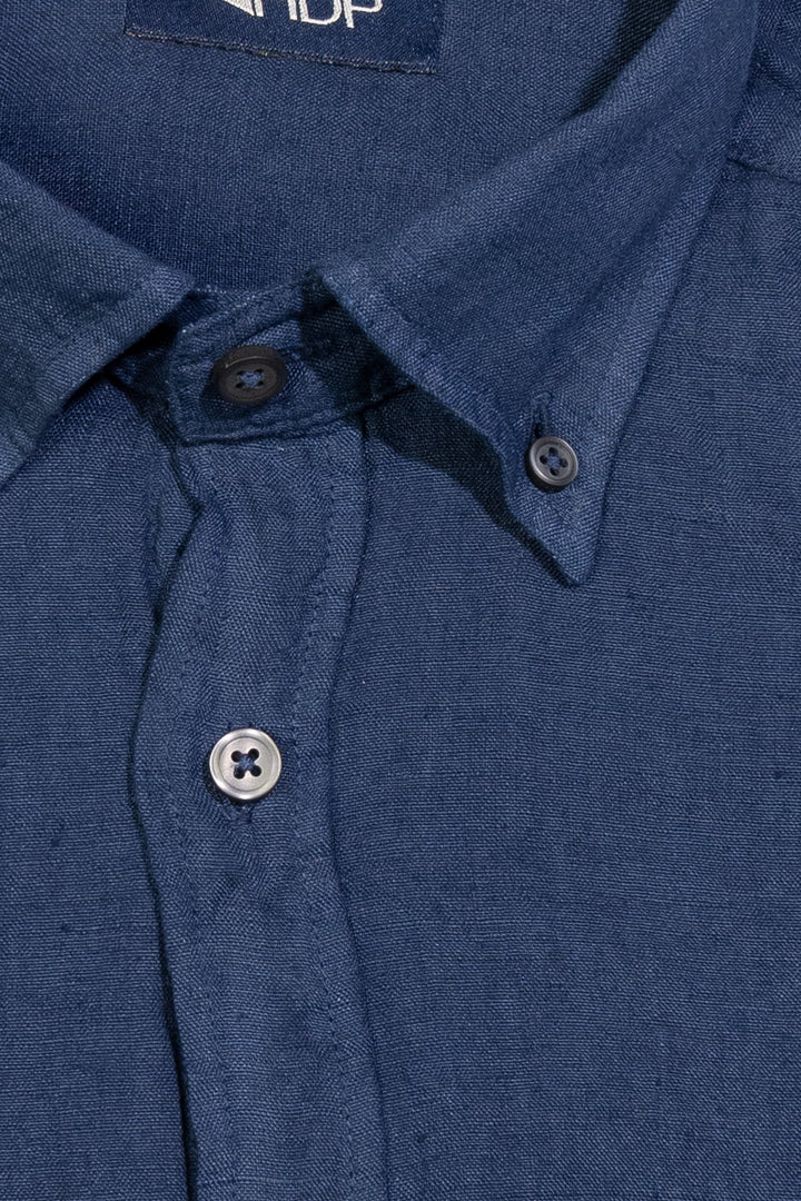 Camicia button down blu notte in lino