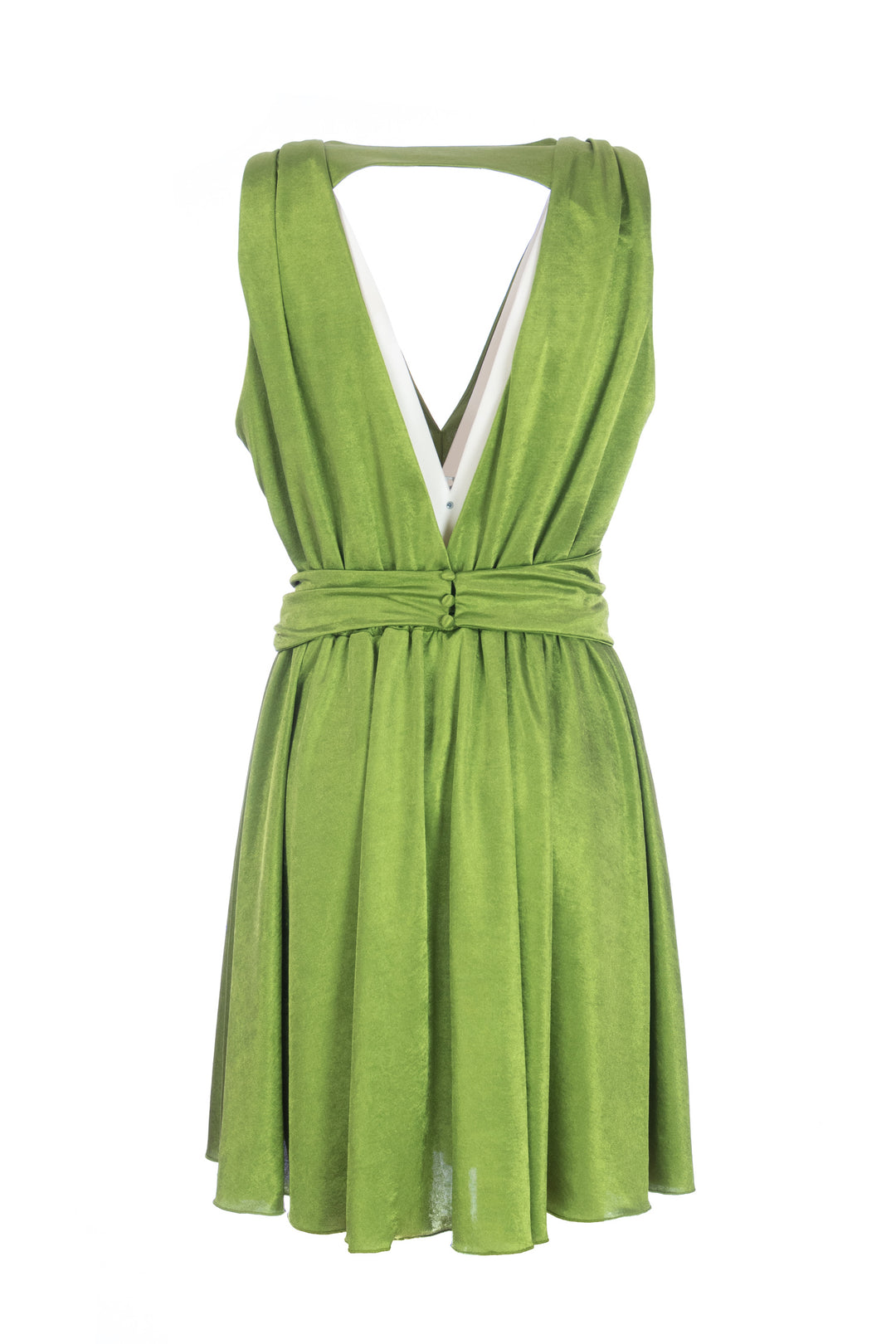 Abito corto “ANTIGUE” verde kiwi in jersey lucido