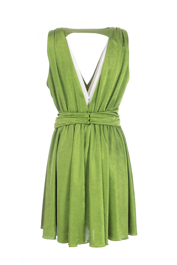 Abito corto “ANTIGUE” verde kiwi in jersey lucido
