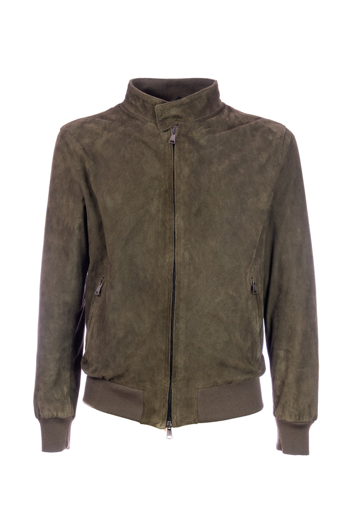 Mud green suede bomber jacket