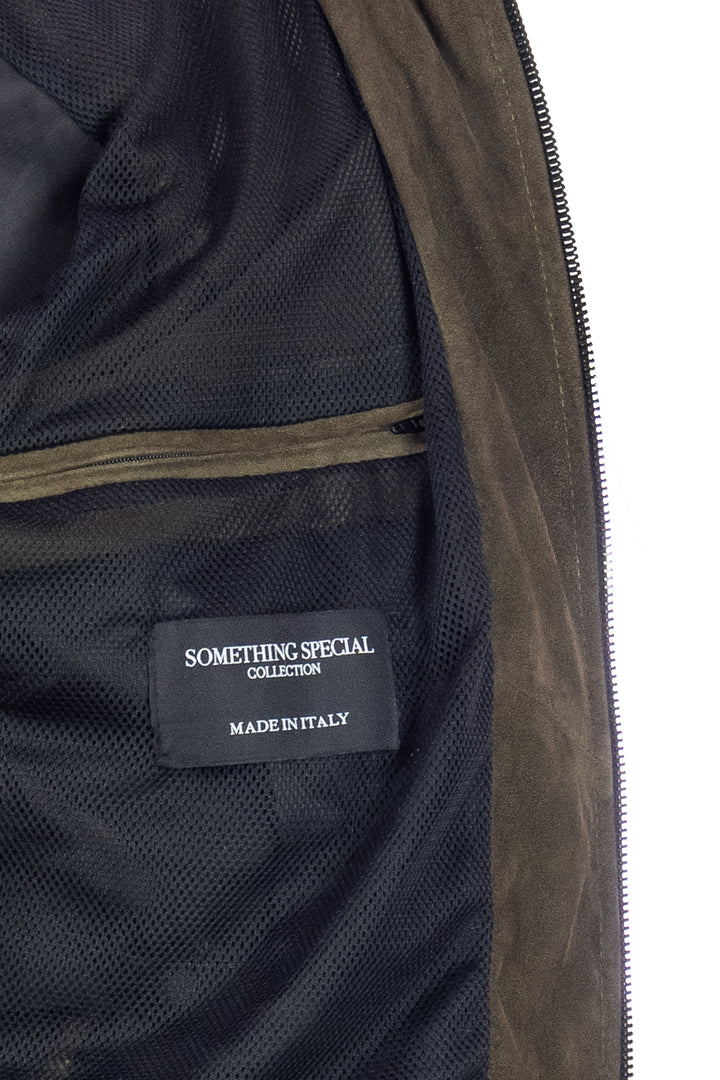 Mud green suede bomber jacket