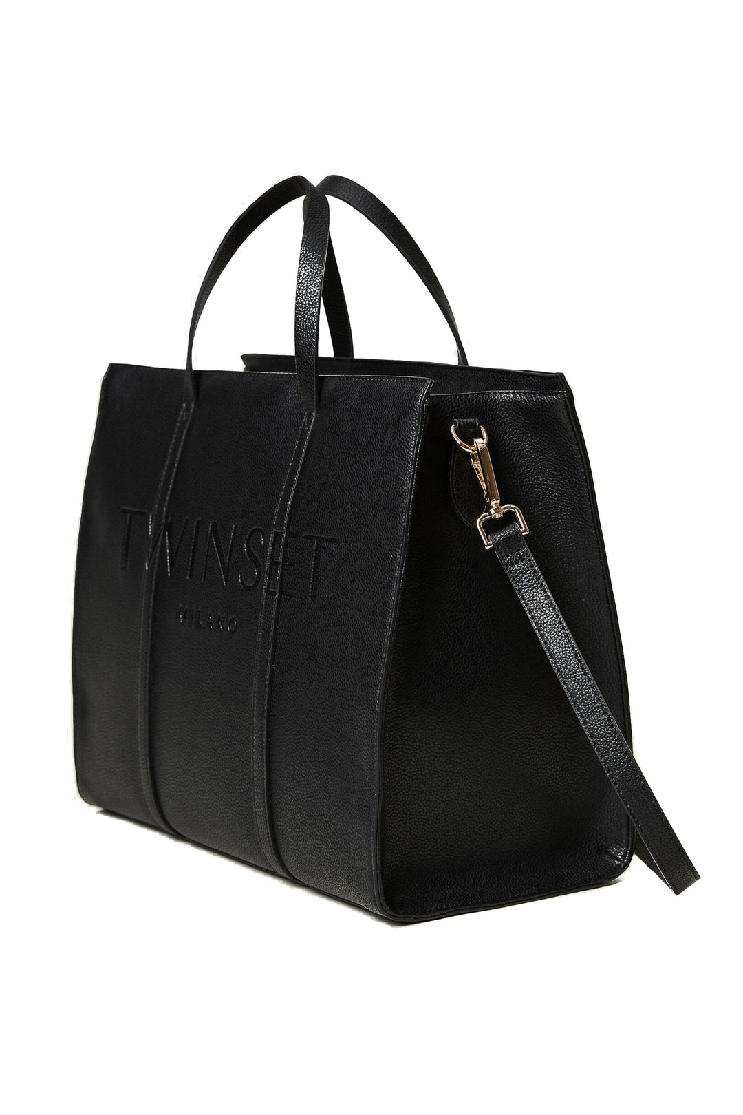 TWINSET Borsa shopper nera con logo embossed 231TB709B