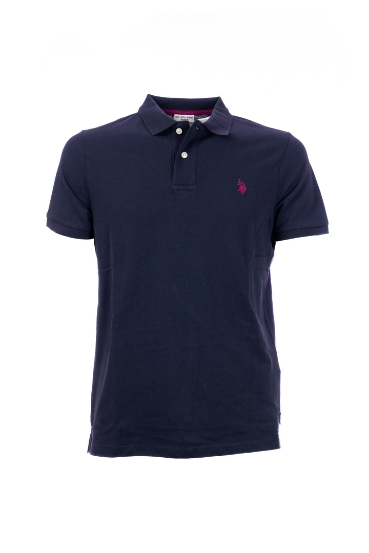 Navy blue polo shirt in cotton piqué with logo embroidered on the chest