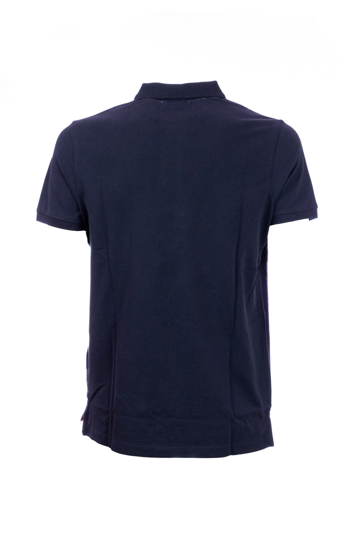 Navy blue polo shirt in cotton piqué with logo embroidered on the chest