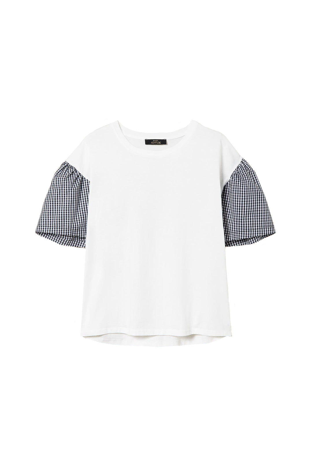 ACTITUDE TWINSET T-shirt regular bianca con maniche Vichy bicolor - Mancinelli 1954