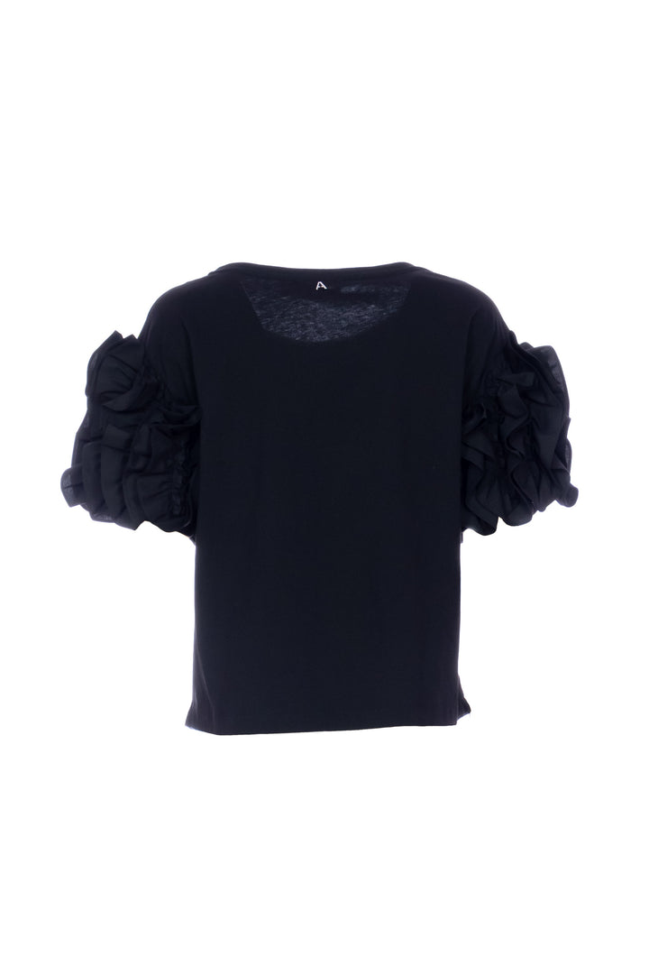 ACTITUDE TWINSET T-shirt nera con volant in popeline - Mancinelli 1954