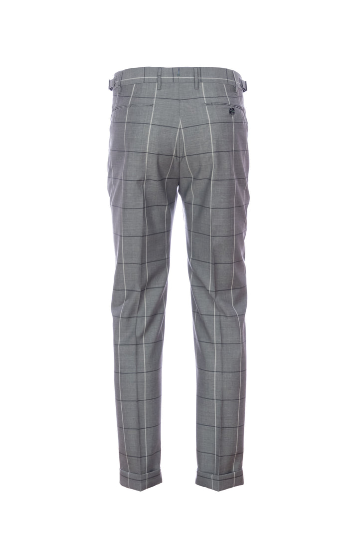 “RETRO” gray check trousers in stretch virgin wool with one pleat