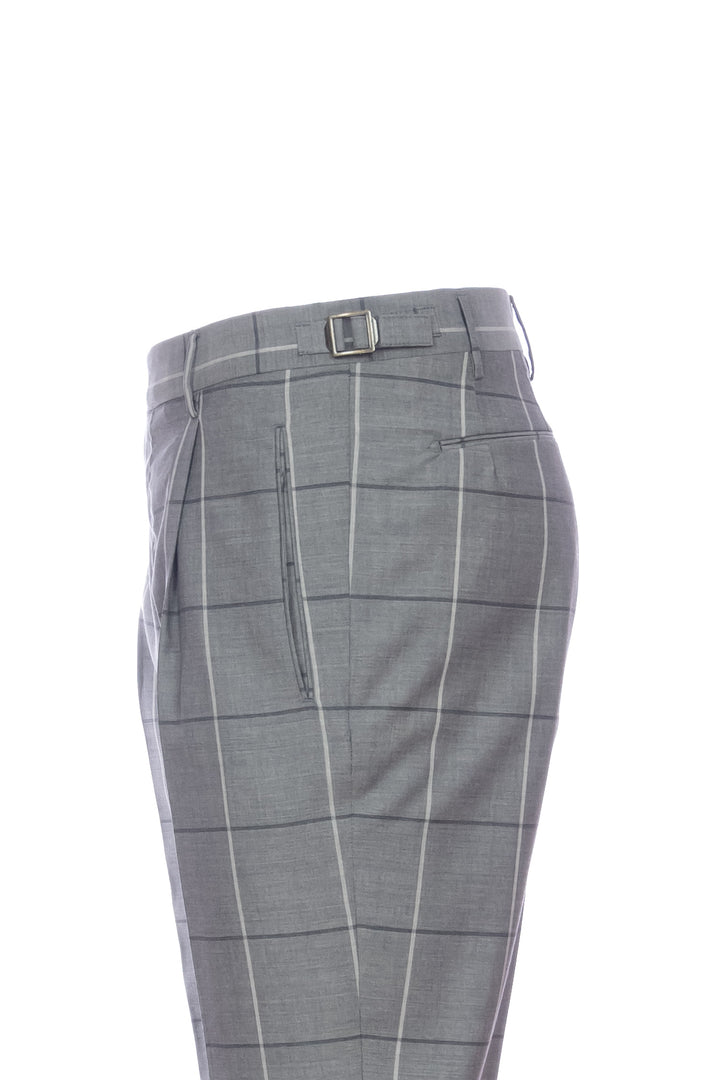 “RETRO” gray check trousers in stretch virgin wool with one pleat