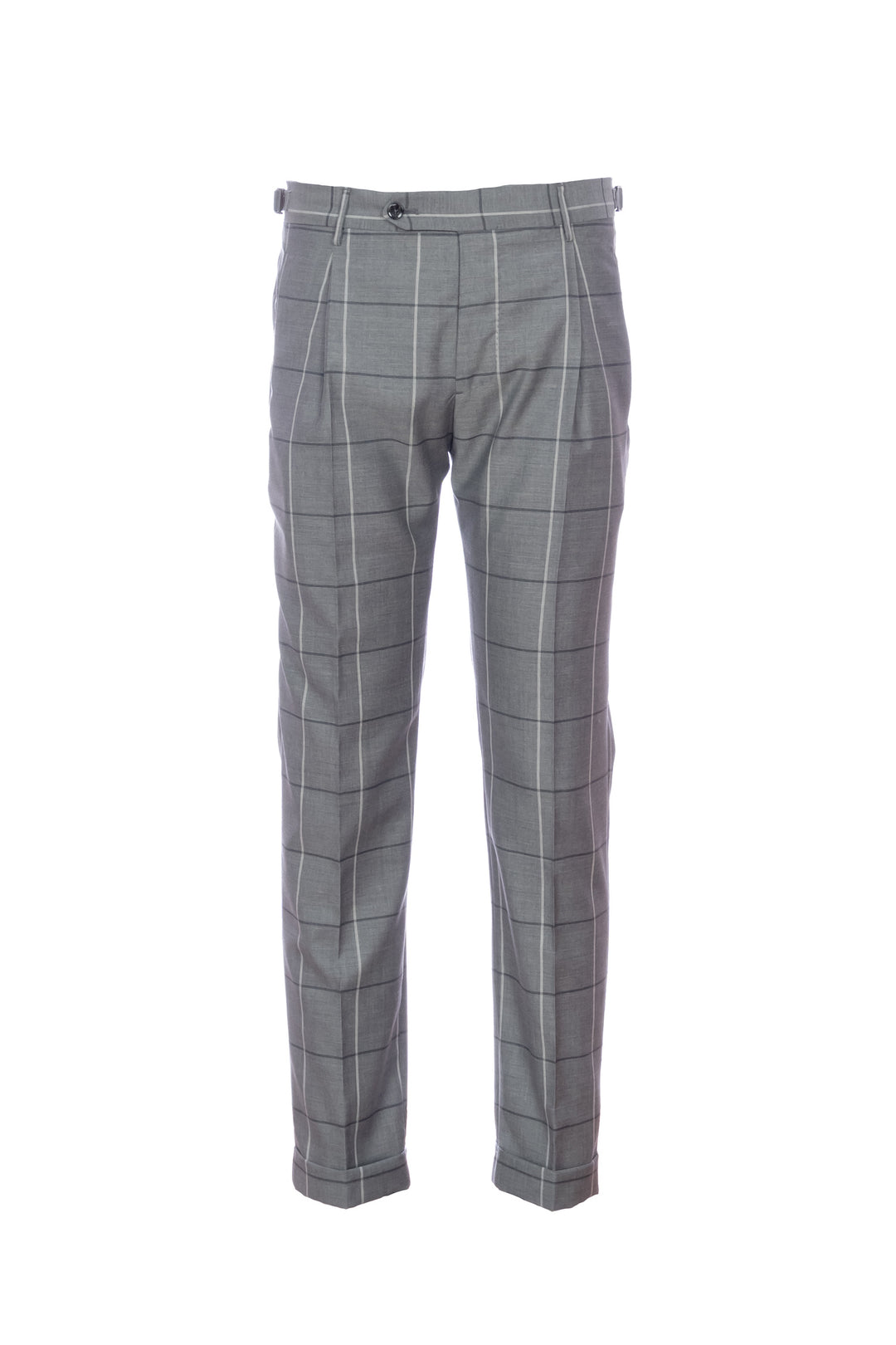 “RETRO” gray check trousers in stretch virgin wool with one pleat