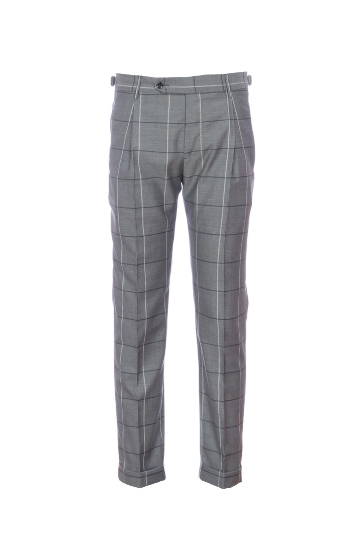 “RETRO” gray check trousers in stretch virgin wool with one pleat