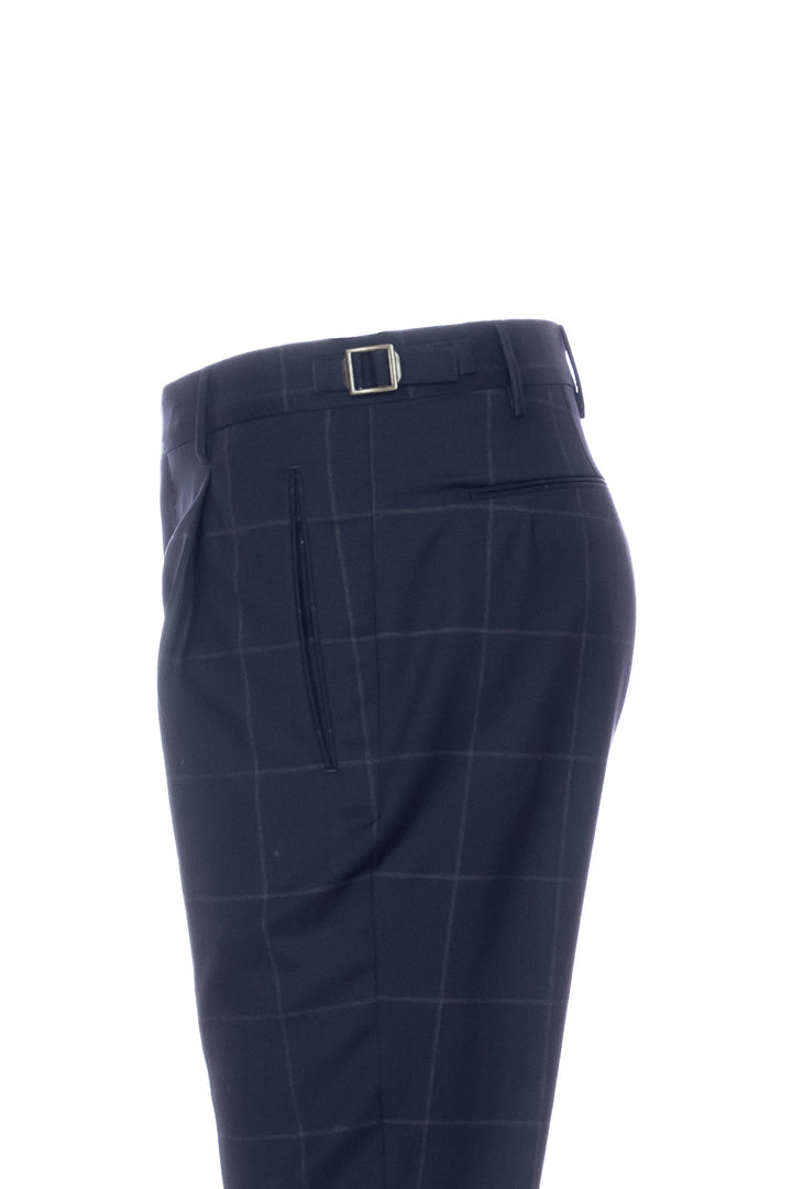 BERWICH Pantalone “RETRO” blu navy check in lana vergine elasticizzata con una pince - Mancinelli 1954