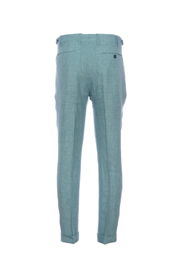 Pantalon « RETRO » en soie vert jade avec un pli