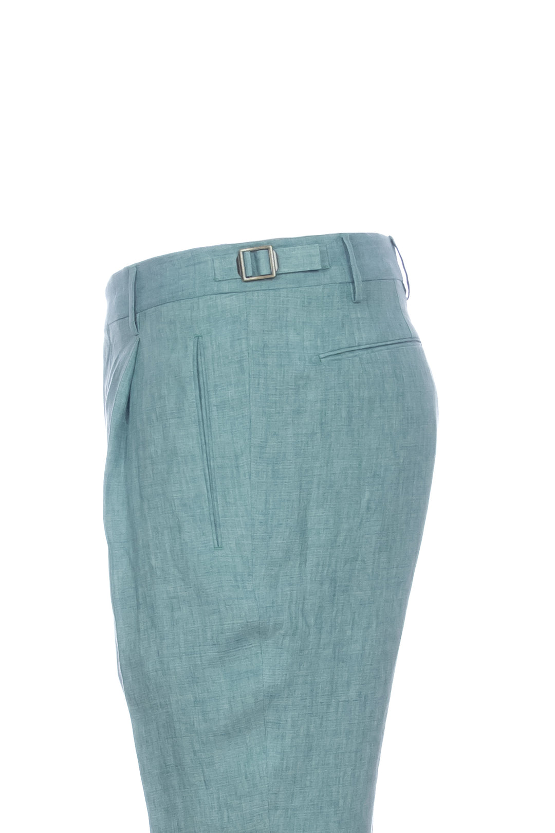 Pantalon « RETRO » en soie vert jade avec un pli