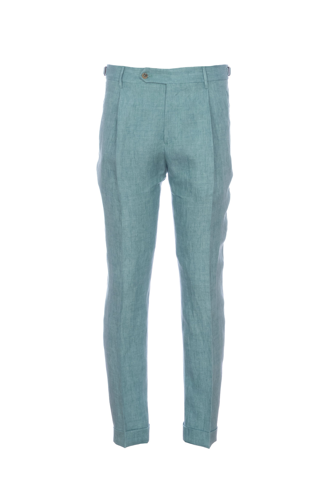 Pantalon « RETRO » en soie vert jade avec un pli