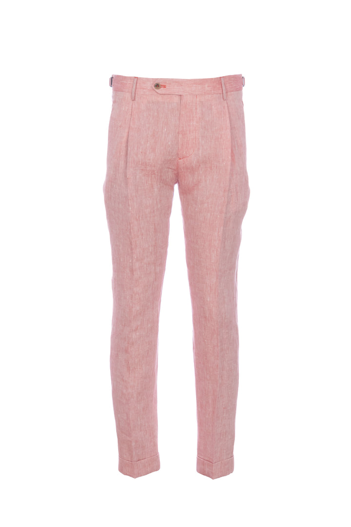 Pantalone “RETRO” rosa pesca in seta con una pince
