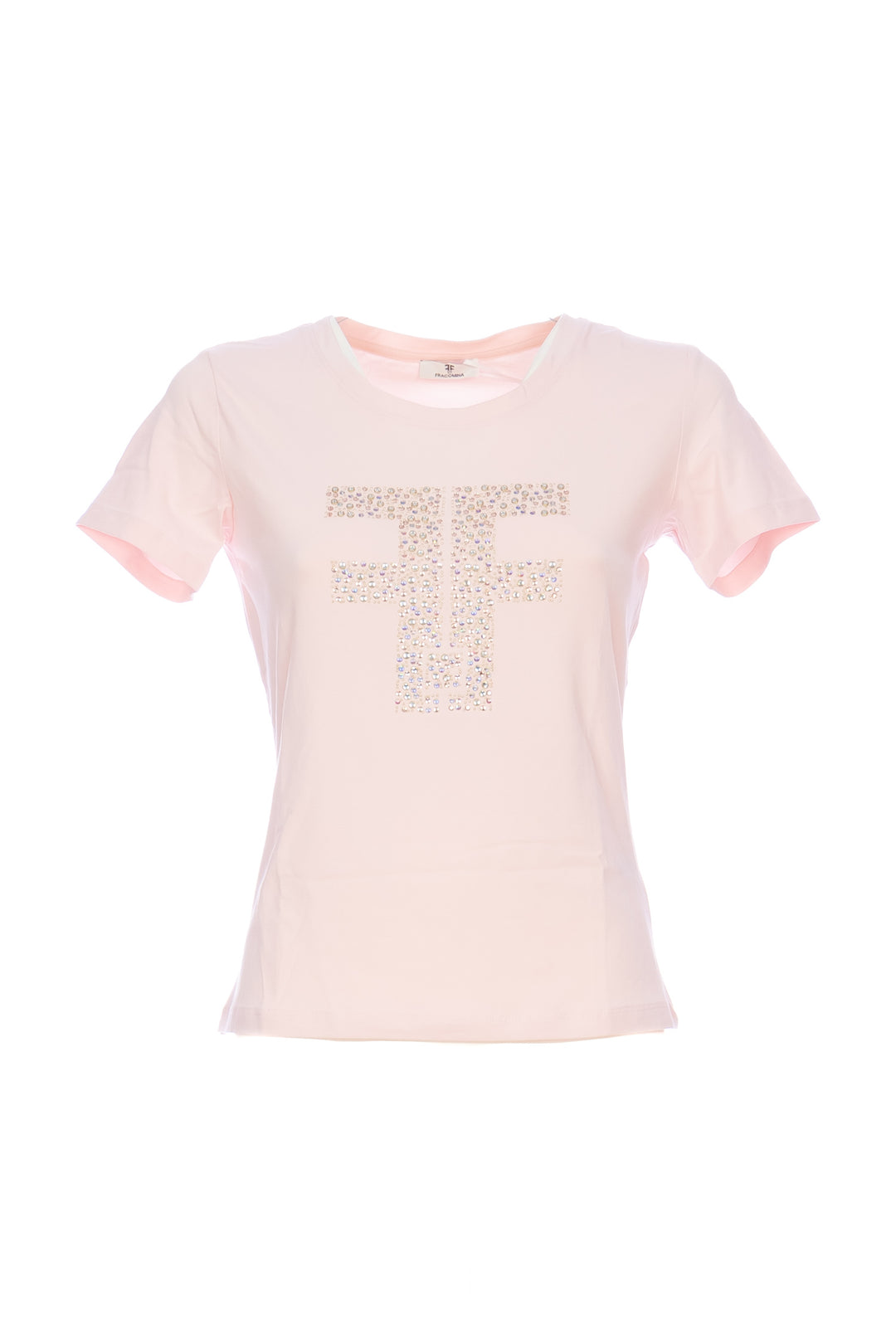 FRACOMINA T-shirt regular rosa in jersey stretch con strass - Mancinelli 1954