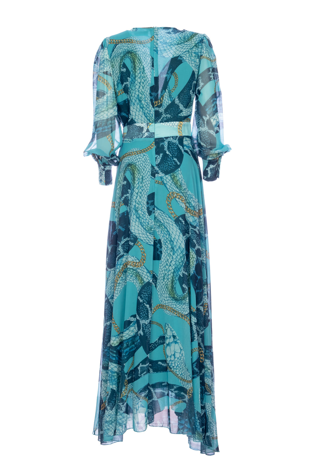 Abito regular lungo turchese in fantasia animalier